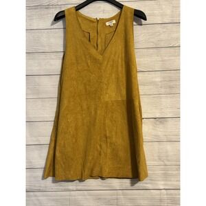 Umgee Women's Faux Suede Shift Dress S Mustard Yellow V-Neck Pockets